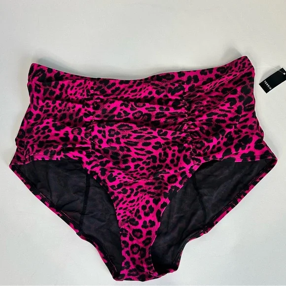 Torrid Swim Bottoms Women’s 2X Pink Black Leopard Print High-Waisted - Picture 1 of 10